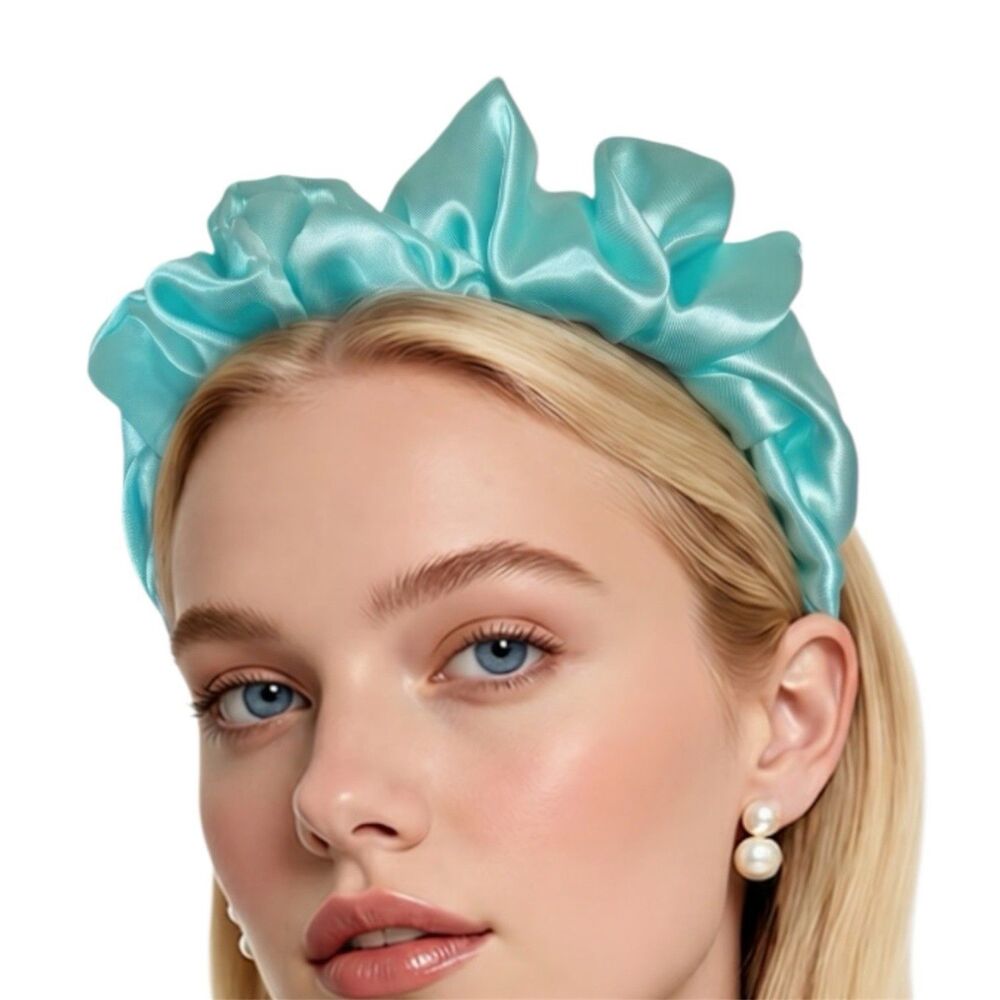 Blue Satin Headband wrap scrunched For Women’s And Girls Pleated design - Picture 11 of 12